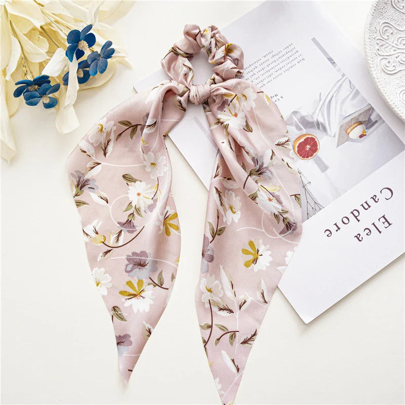 sengpan New Fashion Print Bow Scrunchies Hair Ribbon For Women Elastic Hair Band Girls Horsetail Hair Ties Hair Accessories