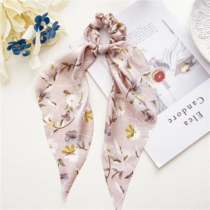 sengpan New Fashion Print Bow Scrunchies Hair Ribbon For Women Elastic Hair Band Girls Horsetail Hair Ties Hair Accessories