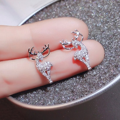 sengpan New Creative Christmas Ornament Stylish Christmas Elk Crystal Deer Stud Earrings Women Fashion Jewelry Gift