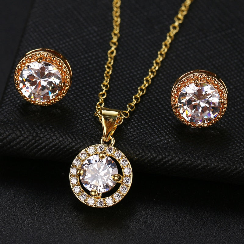 sengpan bridal jewelry set for wedding Fashion Luxury Round Zircon Women Jewelry Sets with Silver Color Crystal Earrings and Necklace Weddings Set for Party