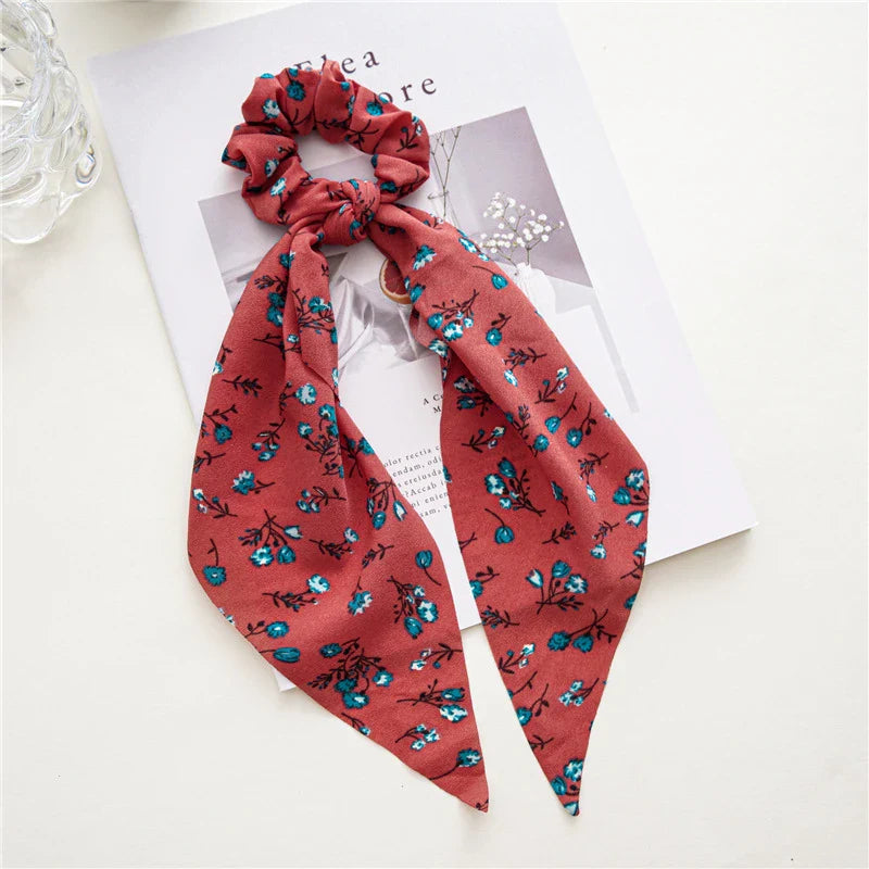 sengpan New Fashion Print Bow Scrunchies Hair Ribbon For Women Elastic Hair Band Girls Horsetail Hair Ties Hair Accessories