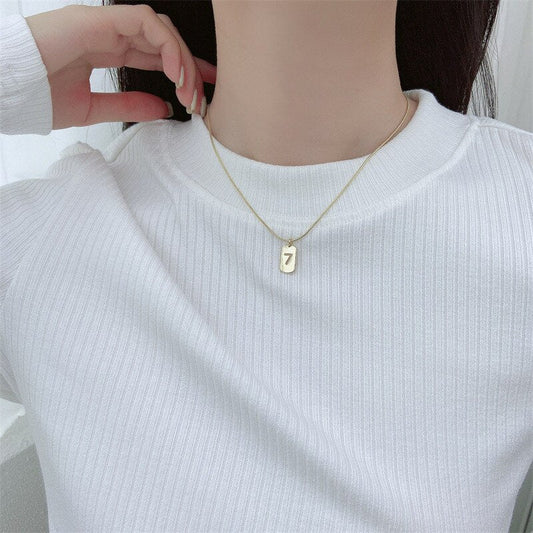 sengpan gifts for her New Korean Number 7 Pendant Necklace Punk Simple Gold Statement Chain Choker Collar Necklaces Jewelry For Women  New