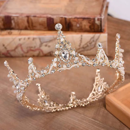 sengpan Baroque Bridal Crown Crystal Beads Full Round Tiara For Women Queen Diadem Wedding Hair Ornaments Jewelry Hair Accessories