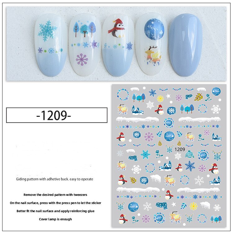 sengpan New Christmas Nail Slider Santa Elk Snowman  New Year Nail Design Big Size Full Cover Water Nail Transfer Cartoon Winter Decal