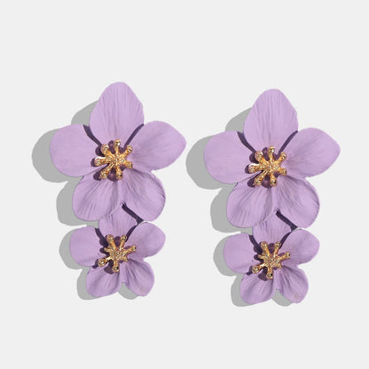 sengpan Double layer Flower Earrings for Women Wedding Party Boho Jewelry Statement Dangle Drop Big Earrings Boucle D'oreille Femme