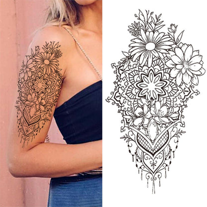 sengpan Lotus Flower Temporary Tattoo For Women Girls Snake Peony Lily Rose Chains Tattoos Sticker Black Blossom Fake Transferable Tatoo