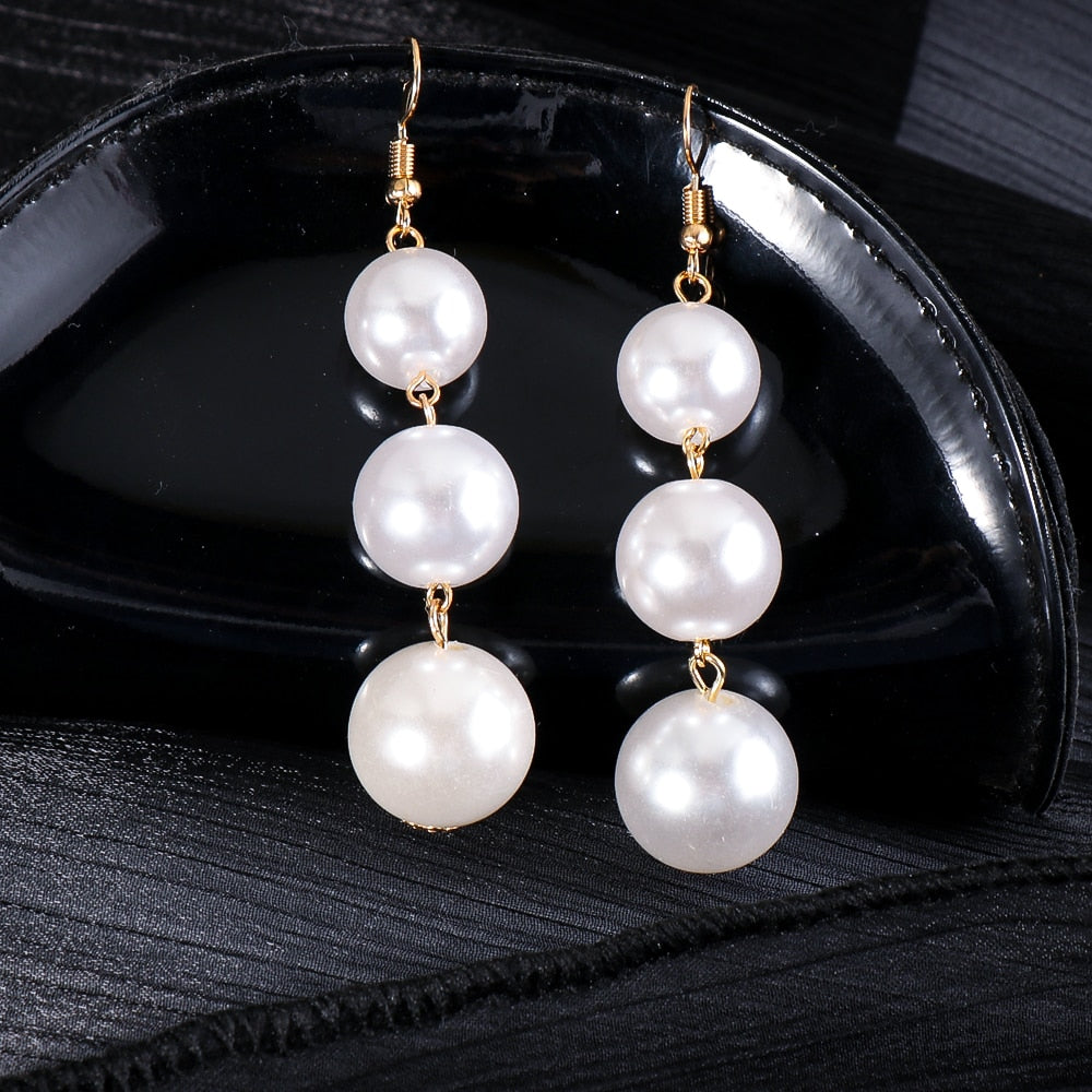 sengpan Christmas wishlist za Pearl Earring For Women Gold Color Crystal Beaded Drop Earrings Trendy Jewelry Statement Earrings Brincos Gift