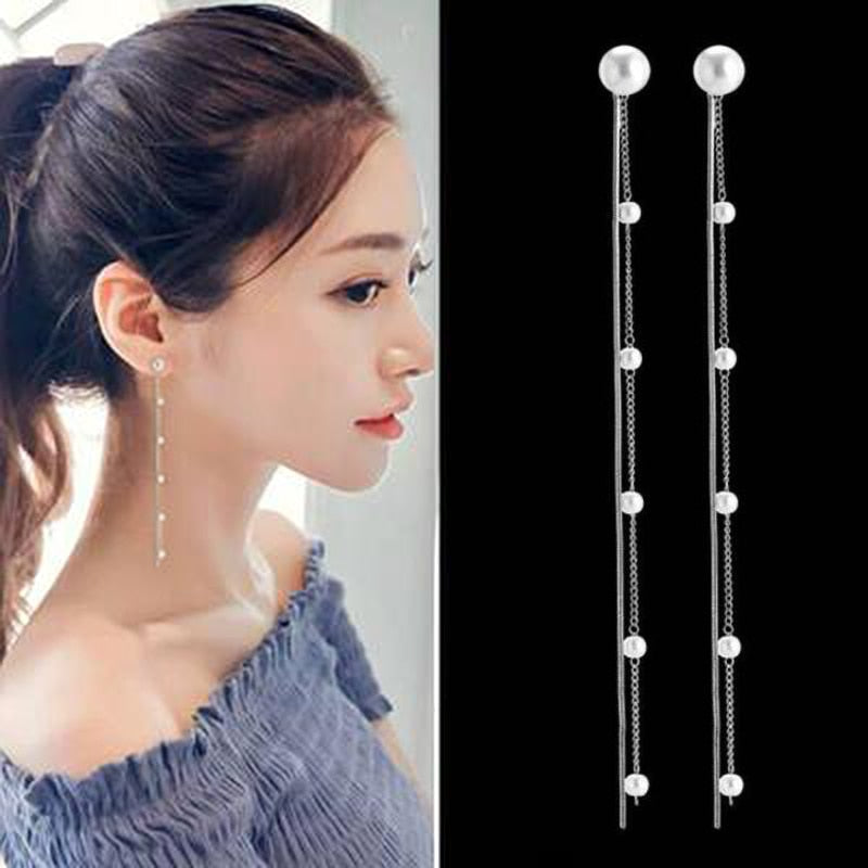 sengpan Christmas gifts ideas New Style Tassel With Pearl Ladies Long Earrings Korea Simulation Pearl Long Chain Earrings Earrings Wedding Jewelry