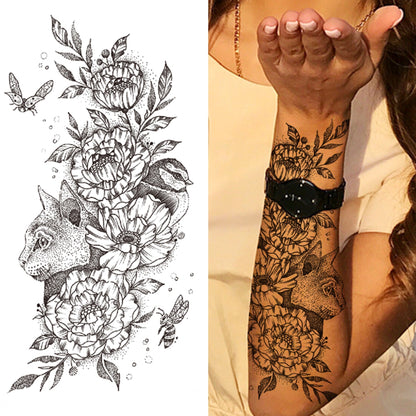 sengpan Black 3D Rose Temporary Tattoo For Women Girls Adult Peony Dahlia Flower Tattoos Sticker Black Flora Glory Geometric Arm Tatoos