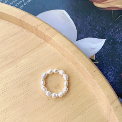 sengpan Elegant Sweet Natural Freshwater Pearl Ring Women Girls Beaded Elastic Rings Fashion Wild Casual Lolita Jewelry Creative Present