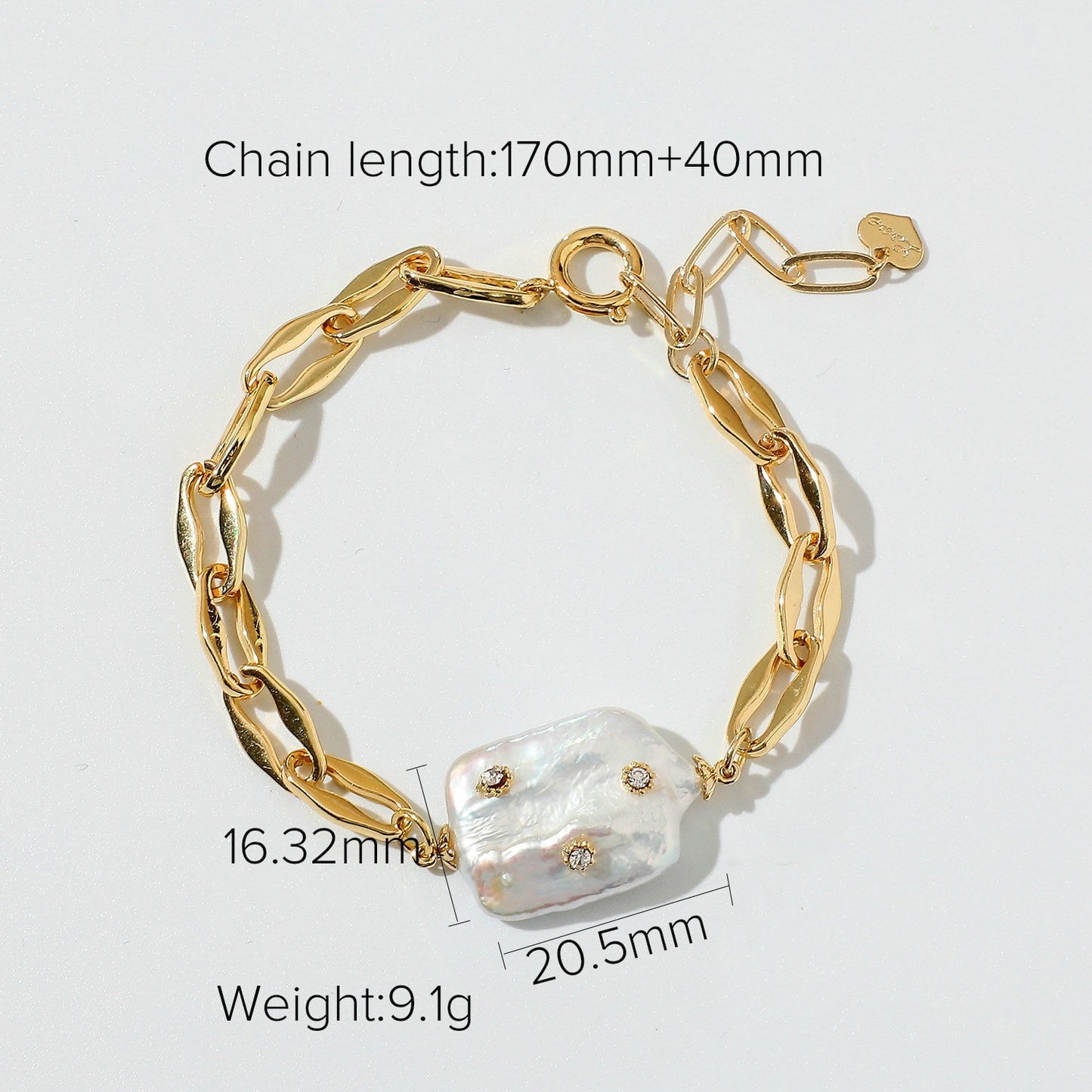 sengpan Luxury 14K Real Gold Plated Love Pendant Bracelets For Women Half Freshwater Pearl Half Chain Zircon Bracelets Jewelry