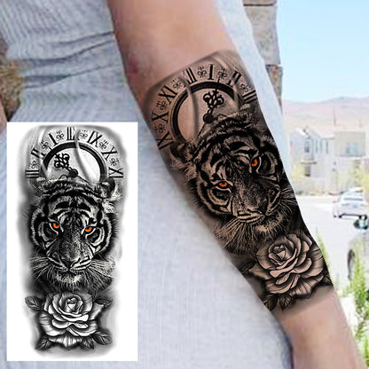 sengpan Praying Lion Cross Temporary Tattoos For Men Women Clown Wolf Tiger Flower Compass Fake Tattoo Sticker Forearm Waterproof Tatoos