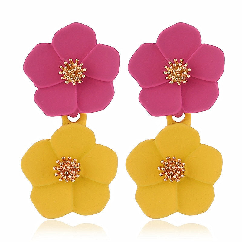 sengpan Double layer Flower Earrings for Women Wedding Party Boho Jewelry Statement Dangle Drop Big Earrings Boucle D'oreille Femme