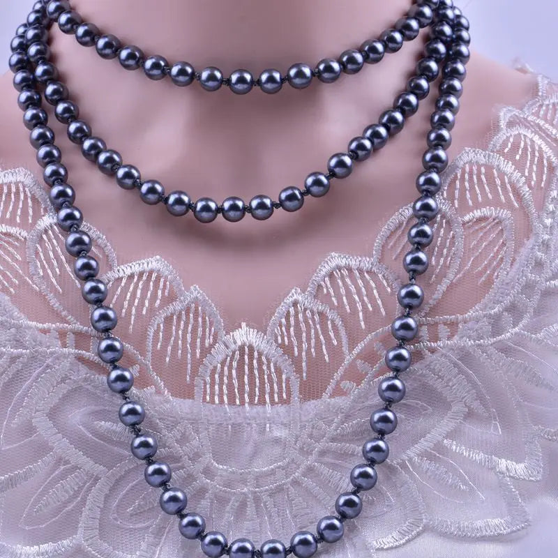 sengpan 1.5m -8mm fashion glass imitation pearl necklace women's simple knot multi-layer long sweater chain clothing accessories