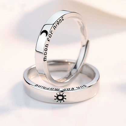 sengpan CHEISTMAS gifts for her 2 Pcs Sun Moon Lover Couple Rings Simple Opening Ring For Couple Men Women Wedding Engagement Promise Valentine's Day Jewelry