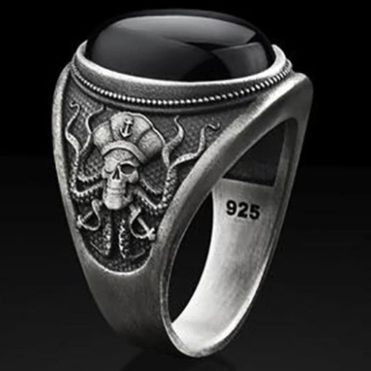 sengpan easter gifts for men Gothic Pirate Skull Octopus Ring Men's And Women's Unique Retro All Black Zircon Octopus Metal Punk Women's Motorcycle Ring