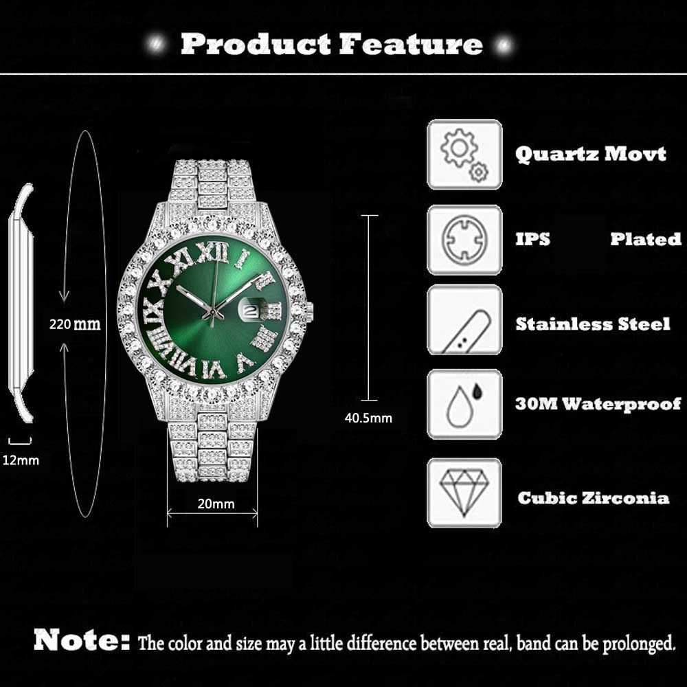 sengpan Disaster Prevention Jewelry Iced Out Watch Men Hip Hop Luxury Fully Bling Diamond Quartz Mens Watches Blue Face Waterproof AAA CZ Relojes