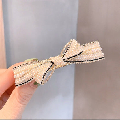 sengpan Barrette for Women Girl Hair Accessories Fashion Alloy Rhinestone Pearl Bow Knot Hair Clip Hairpin Wholesale