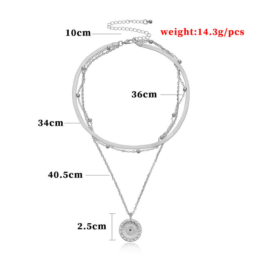 sengpan New Evil Eye Crystal Pendant Necklace Coin Women's Necklace Set Multi-layer StarMoon Alloy Imitation Pearl Pendant Necklace