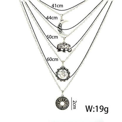 sengpan New Evil Eye Crystal Pendant Necklace Coin Women's Necklace Set Multi-layer StarMoon Alloy Imitation Pearl Pendant Necklace