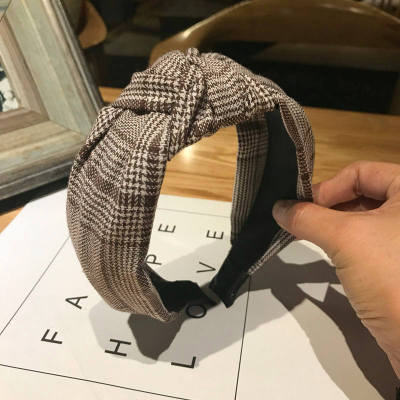 sengpan Women Girl Headbands Wide Plaid Knot Fabric Korean Vintage Hairband Sweet Hair Accessories Head wear Wholesale Fashion New