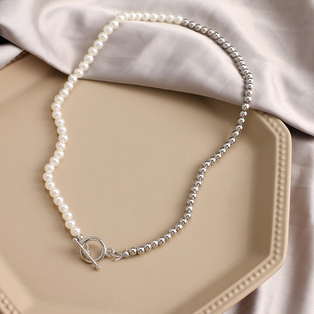 sengpan Christmas gifts ideas Punk Pearl Chain Necklace For Women Butterfly Dog Tag Heart Pendants Necklaces Women's Neck Chain Jewelry On The Neck