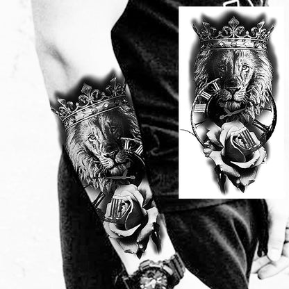 sengpan Praying Lion Cross Temporary Tattoos For Men Women Clown Wolf Tiger Flower Compass Fake Tattoo Sticker Forearm Waterproof Tatoos