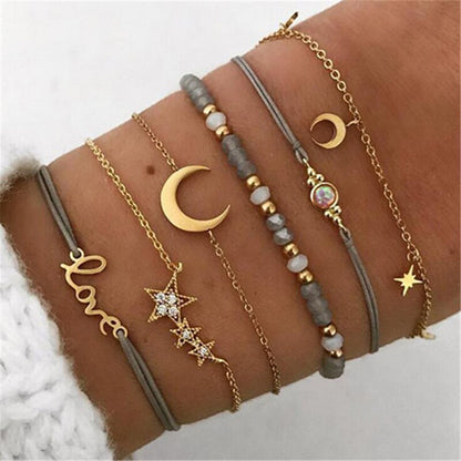 sengpan  gifts for women Bohemian Colorful Charm Bracelets Love Heart Lotus Moon Round Natural Stone Bracelet Sets For Women Summer Beach Jewelry Gifts