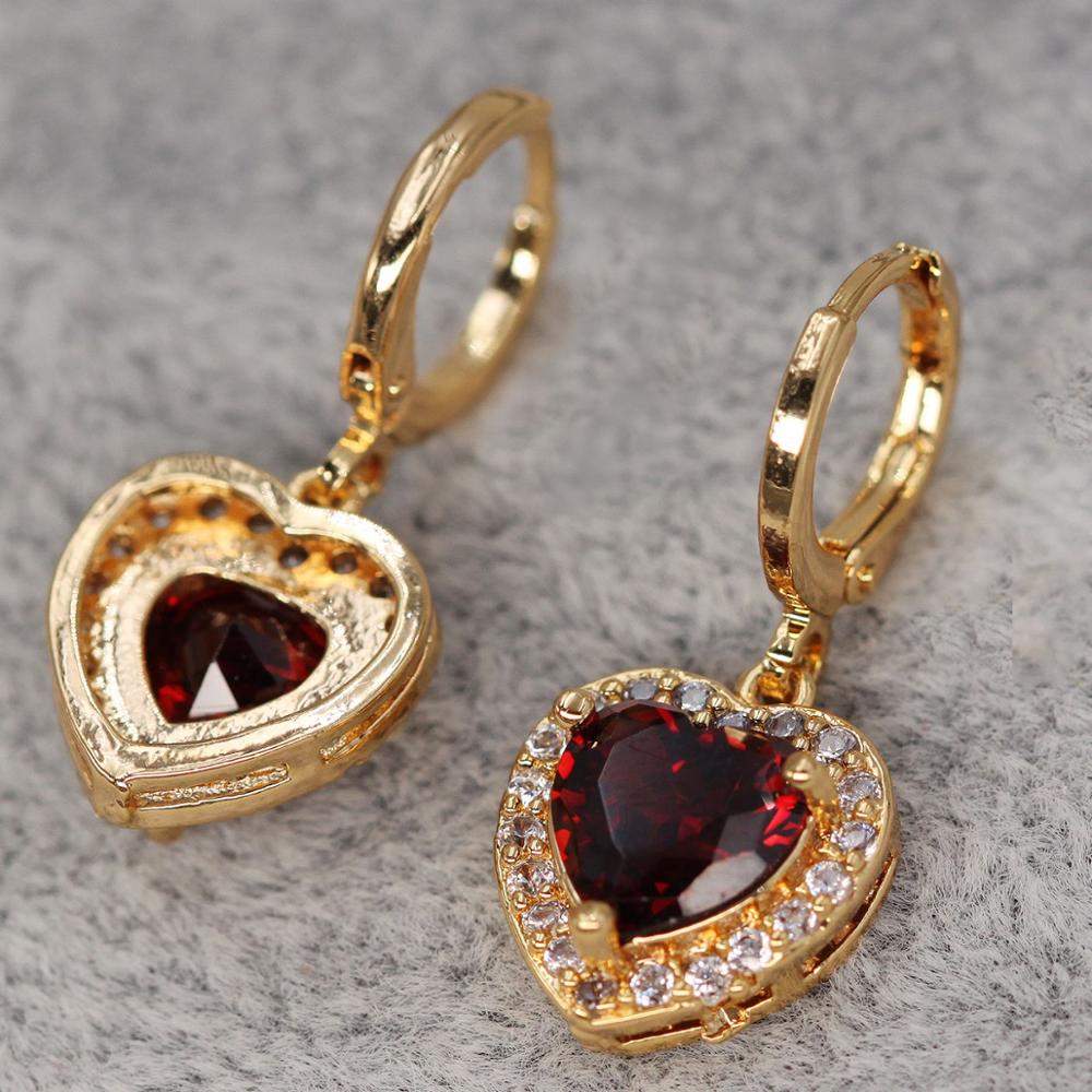 sengpan Drop Earrings for Women's earrings Gold Color Earring With Heaet  red Zircon Luxury Jewelry for Wedding Party