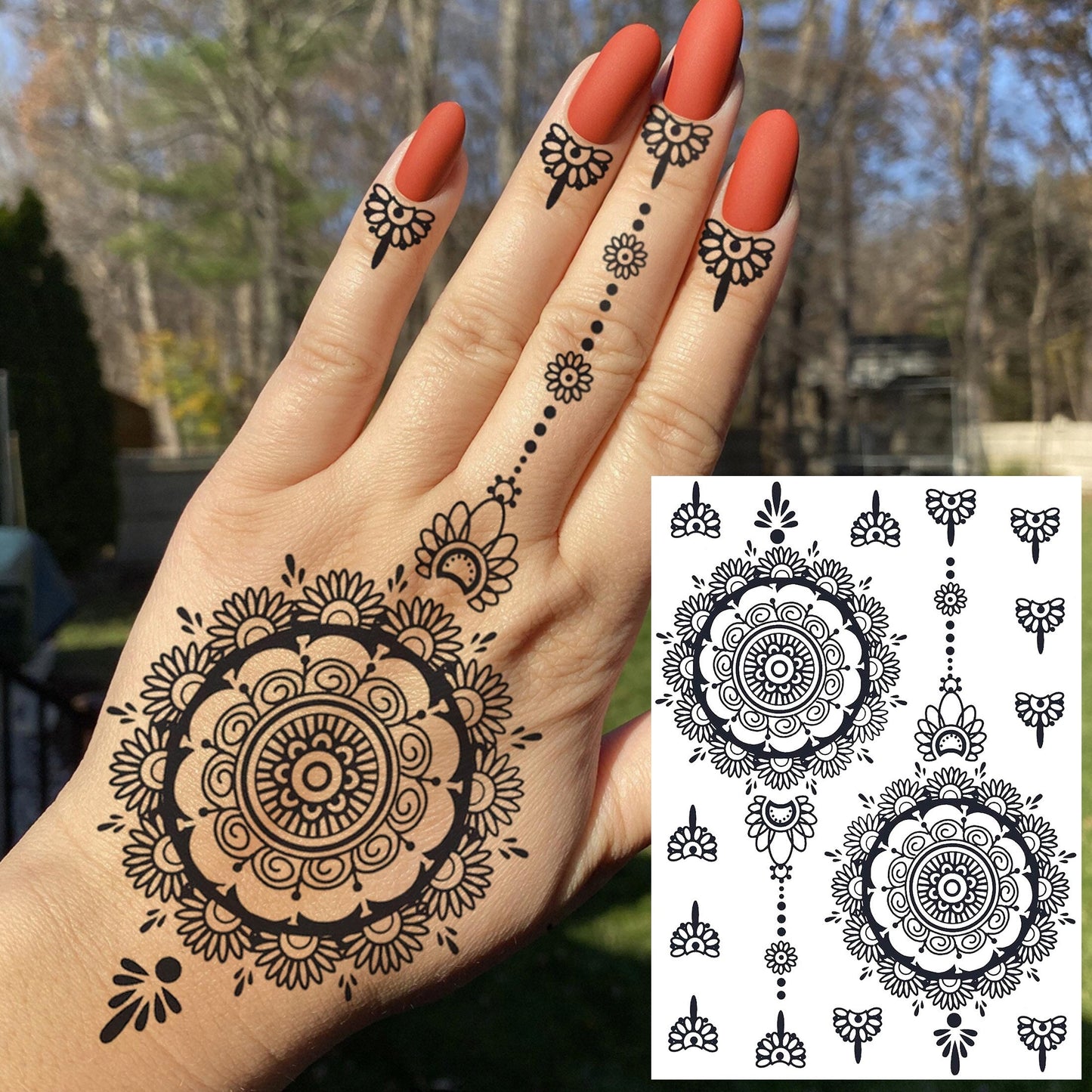 sengpan western jewelry for women Black Henna Lace Temporary Tattoos Sticker For WOmen Butterfly Moth Mehndi Flower Fake Tatoo Sticker Feather Flora Tatoo