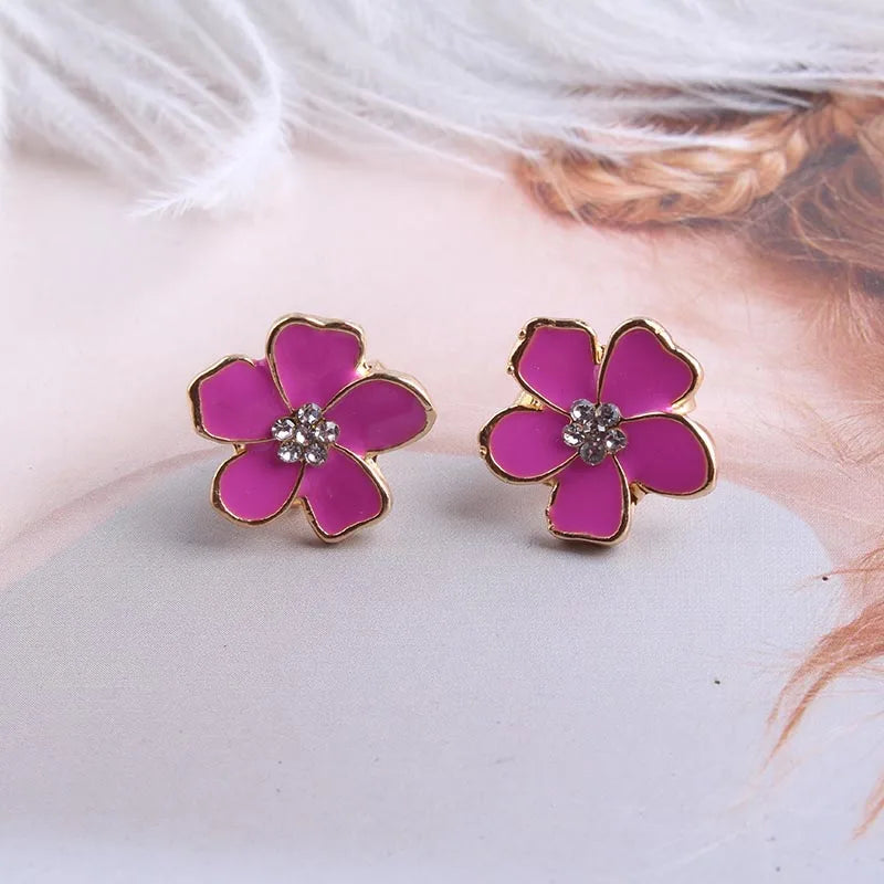 sengpan Korea Style Flower Shape Enamel Clip on Earrings Without Piercing for Girls Party Cute Lovely No Hole Ear Clip jewelry