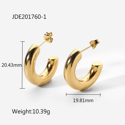 sengpan Chunky Stainless Steel 14K Gold Hoop Earrings For Women 20mm Silver Goemetric Circle CC Earrings Tarnish Free Jewelry New Trendy