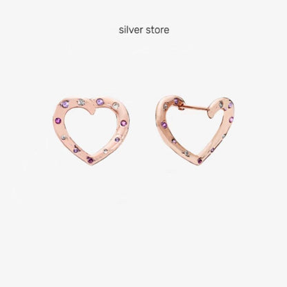 sengpan Fit Original Real 925 Sterling Silver authentic pan earrings Love heart with crystal For Women DIY fashion wedding Jewelry