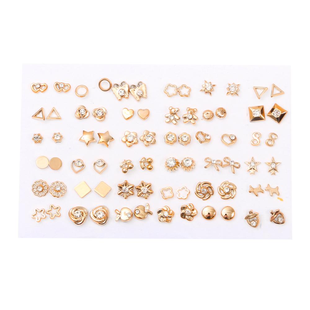 sengpan gifts for women  36Pairs/Set Gold Color Earrings Mixed Styles Rhinestone Flower Geometric Heart Star Plastic Stud Earrings Set For Women Jewelry