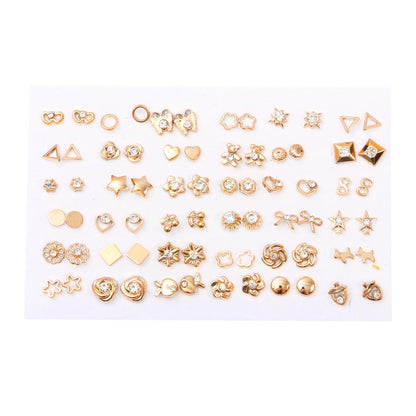 sengpan gifts for women  36Pairs/Set Gold Color Earrings Mixed Styles Rhinestone Flower Geometric Heart Star Plastic Stud Earrings Set For Women Jewelry