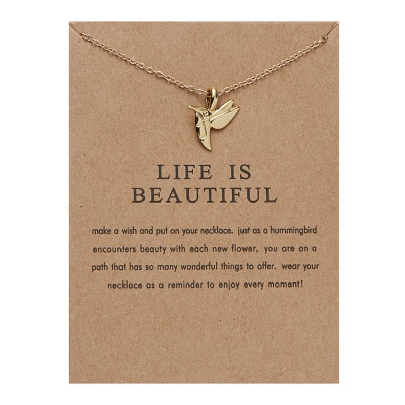 sengpan Christmas gifts ideas Gold Color Clavicle Chain Pendant Necklace for Women Hummingbird Heart Flower Animal Pearl Choker Party Girls Jewelry Gifts New