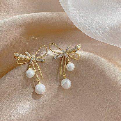 sengpan christmas gift ideas valentines day gifts for her New Arrival Trendy Bowknot Dangle Earrings For Women Korean Style Pearl Simple Earrings Female Elegant Party Jewelry