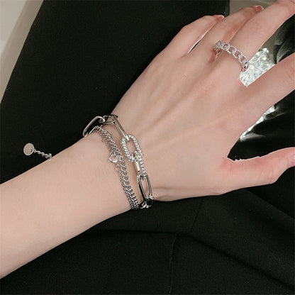 sengpan New Simple Silver Color Titanium Steel Double Hollow Lock Chain Sweet Romantic Irregular Geometric Thin Bracelet for Women