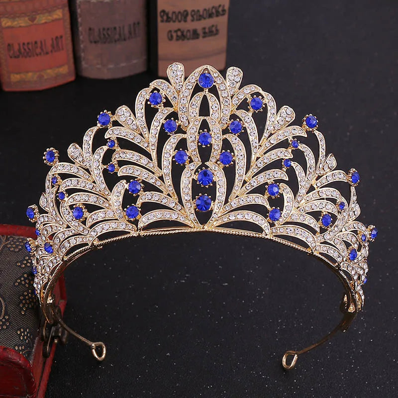 sengpan Baroque luxury Bride Crystal Queen Princess Big Crowns Rhinestone Leaf Tiaras Bridal Headband Wedding Hair Accessories Tiaras