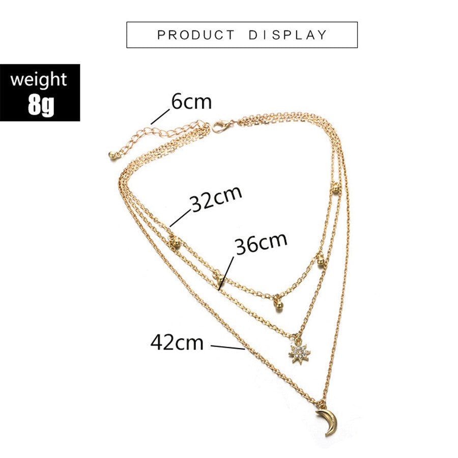 sengpan New Evil Eye Crystal Pendant Necklace Coin Women's Necklace Set Multi-layer StarMoon Alloy Imitation Pearl Pendant Necklace