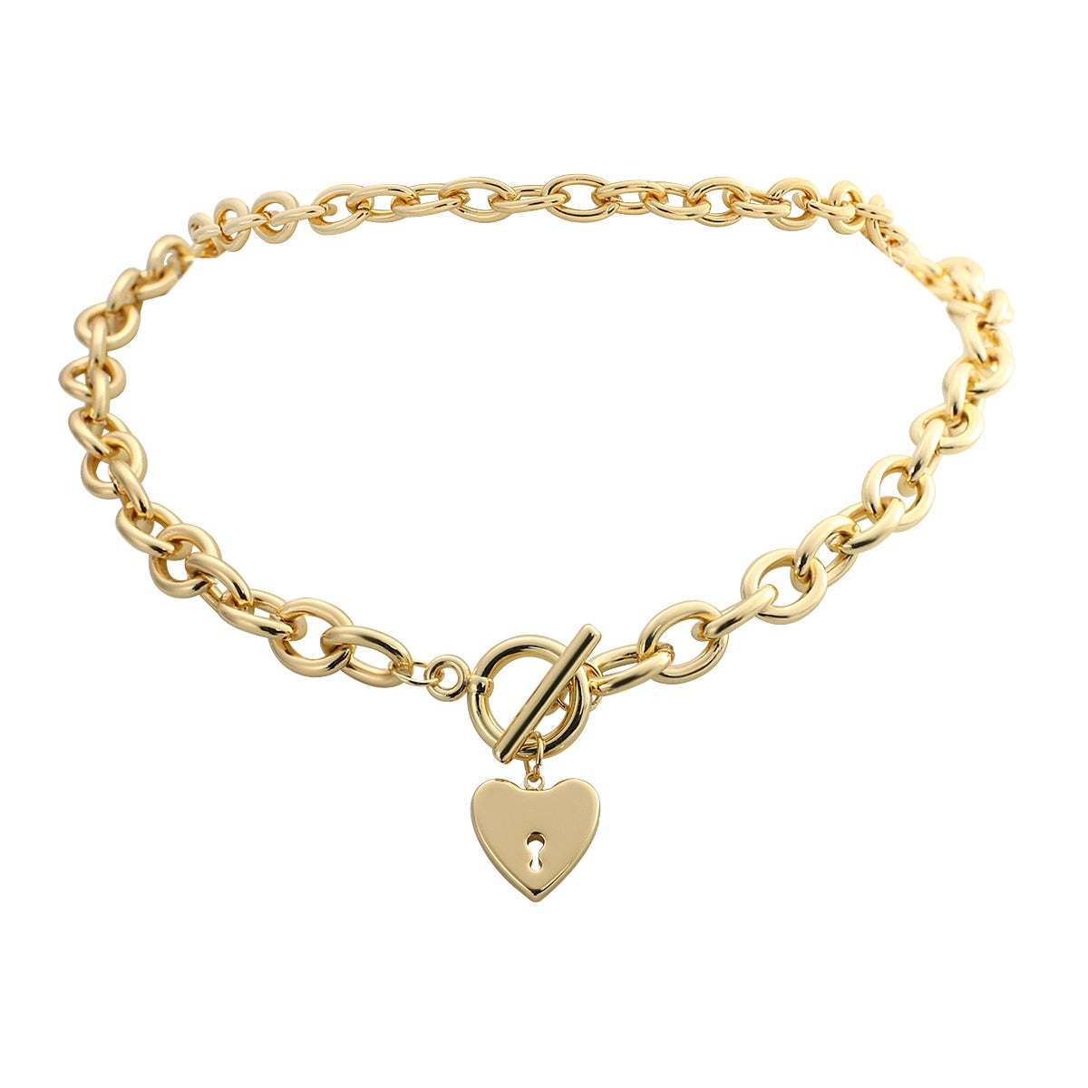 sengpan Thick Chain Clasp Gold Color Claps Necklaces Heart Pendant Necklaces for Women Minimalist Choker Necklace Hot Jewelry