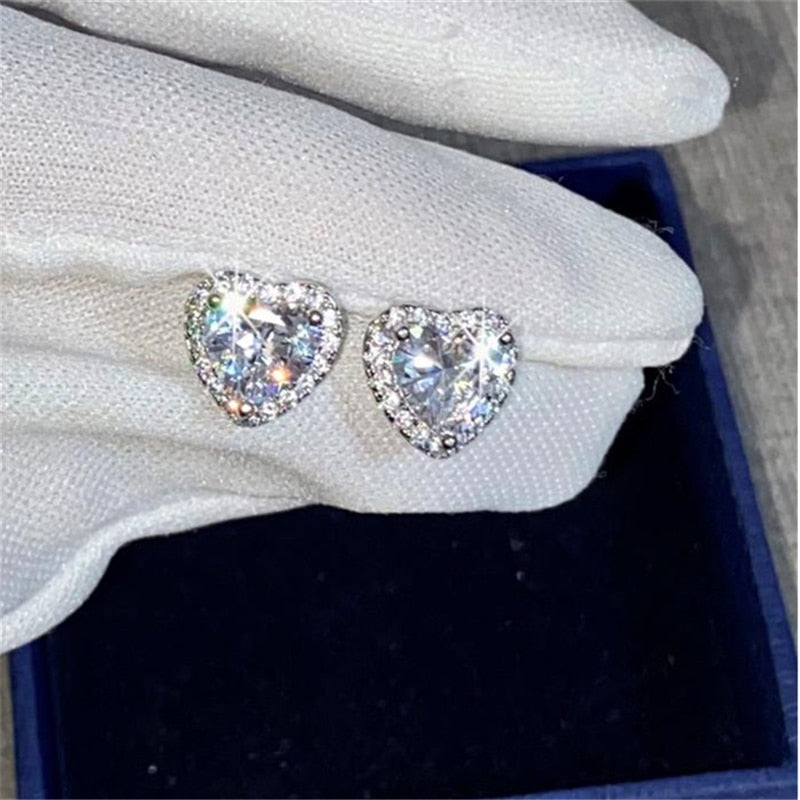 sengpan Stud Earrings For Women 925 Silver Plated Heart Cubic Zirconia Wedding Engagement Promise Bridal Jewelry Drop Shipping CCE663