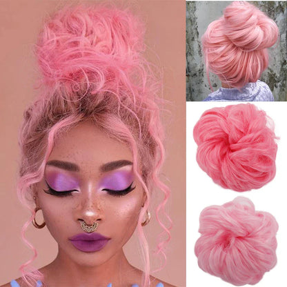 sengpan Synthetic Elastic Hair Scrunchie Chignon Donut Roller Bun Wig Curly Clip in Hair Ponytails Extensions Many colors