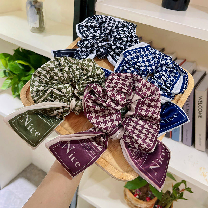 sengpan Big Plaid Bowknot Letter Scrunchies for Women Girl Elastic Hair Bands Ties Accessories Wholesale Korean Rubber Rope