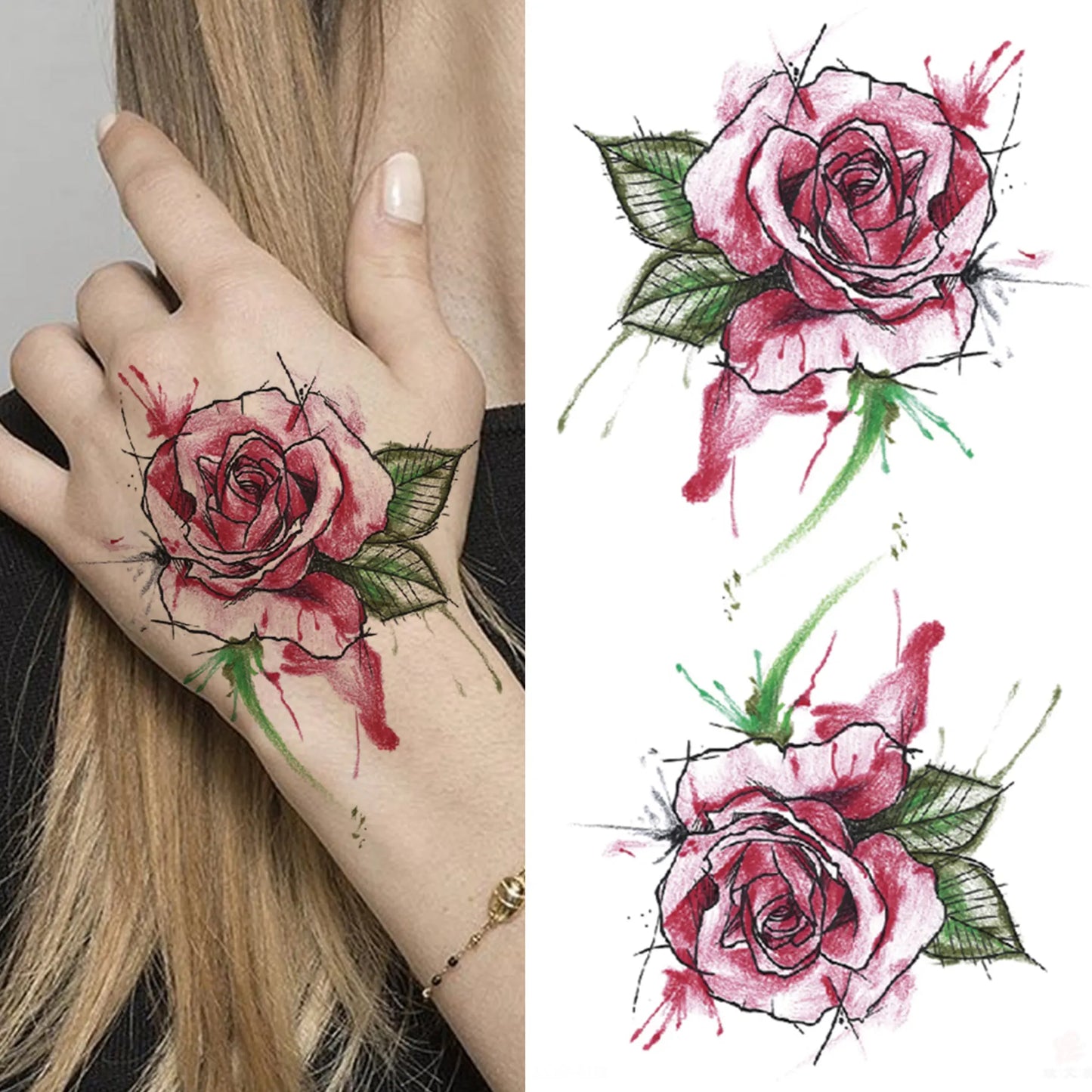 sengpan Death Skull Flower Temporary Tattoo For Women Girls Snake Bird Peony Tattoo Sticker Black Fake Blossom Sexy Tatoo Transfer Adult