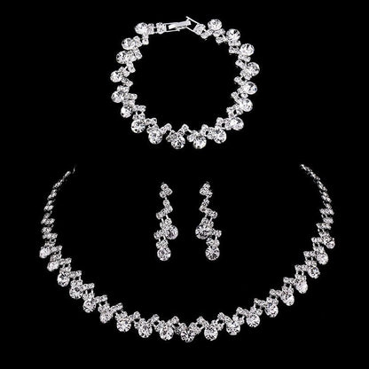 sengpan Silver Color Rhinestone Crystal Bridal Jewelry Sets for Women Necklace Earrings Bracelet Set Wedding Jewelry Accessories