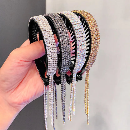 sengpan New Women Elegant Luxury Rhinestone Tassel Ponytail Hair Claws Lady Sweet Meatball Hair Clips Headband Fashion Hair Accessories