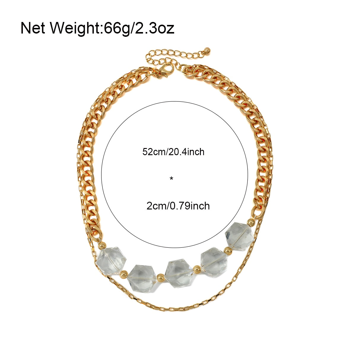 sengpan Punk Thick Chain Gold Color Clear Geometric Pendant Necklaces for Women Fashion Hip Hop Exaggerated Big Chunky Necklace