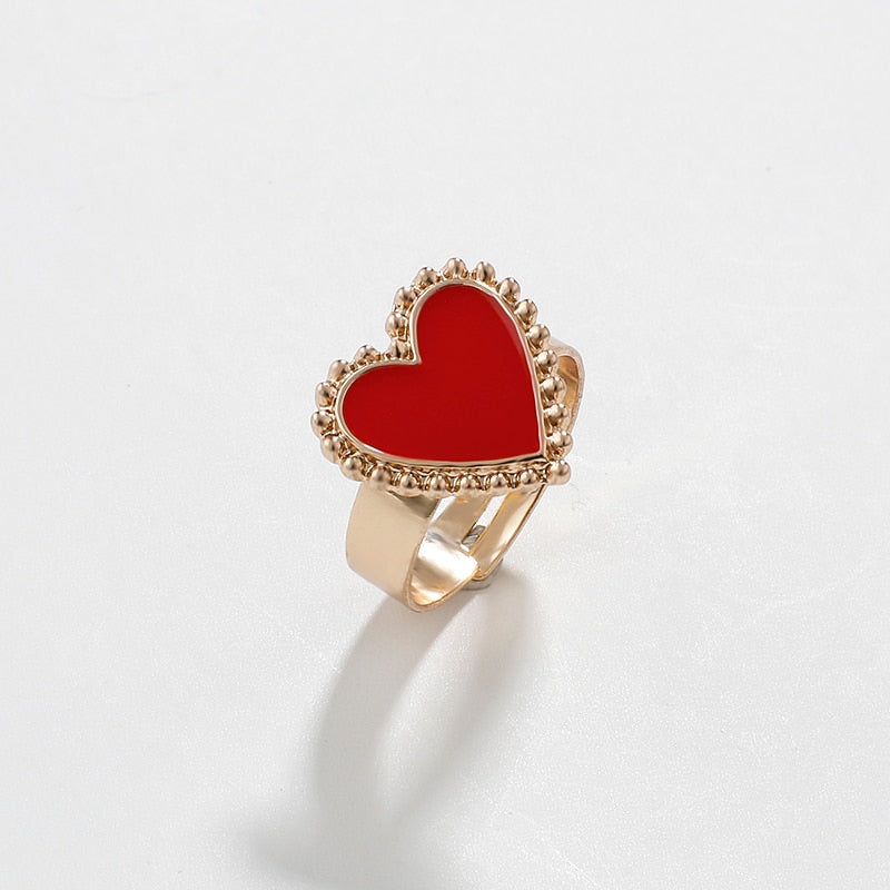 sengpan Trendy Simple Heart Rings for Women Gold Color Heart Adjustable Ring for Women Party Wedding Jewelry Accessories