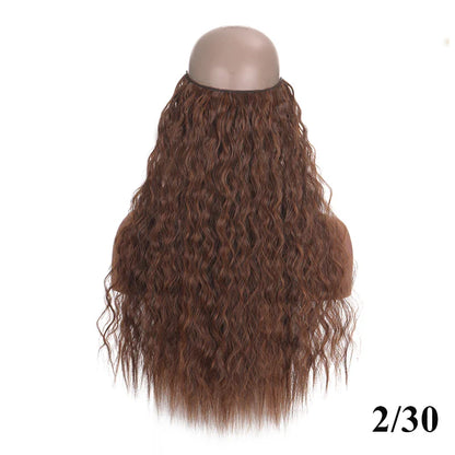 sengpan Synthetic 24inch Invisible Hair Wire Without No Clip Hair Extension Fishing Line Wig Wavy Hair Female False Hair Piece